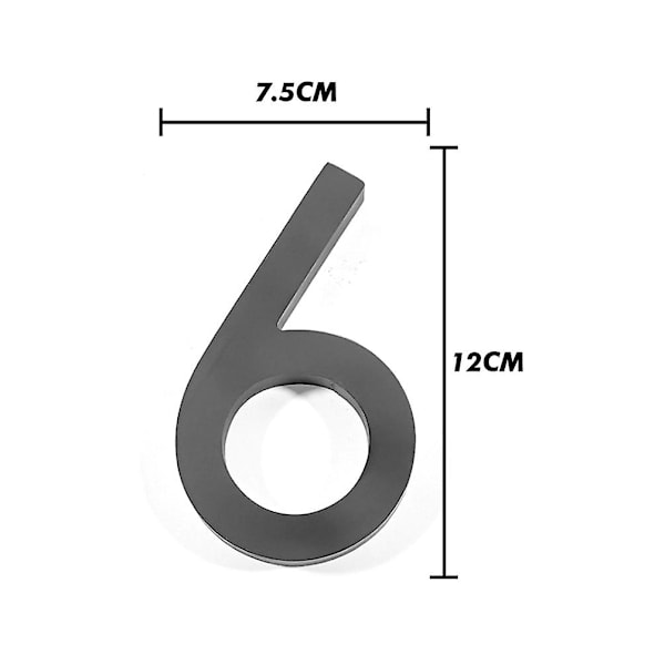1 stk. 5 tommer 0-9 Flydende Husnummer Moderne Husnumre, sort