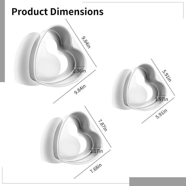 Hjerteformet mousseform 3-delt sett, hjerteformet kakeform i aluminium, 6 tommer 8 tommer 10 tommer kakeform for å bake kaker