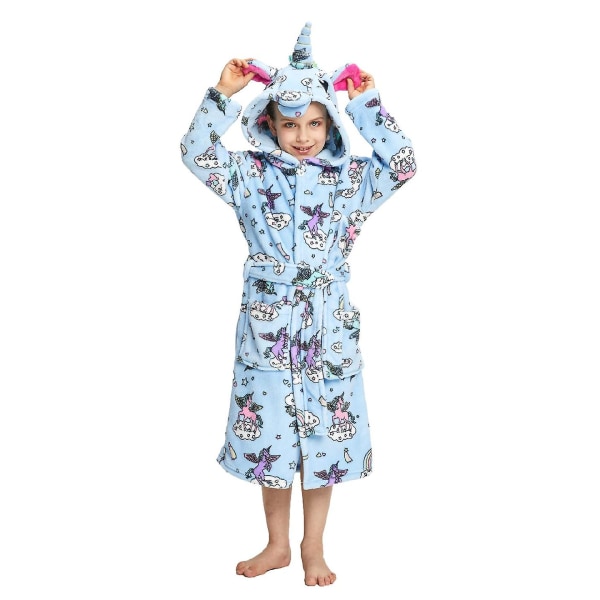 Reedca Girls Unicorn Robe Mjuk Huva Morgonrock Sovkläder Loungewear Presenter Till Flickor Toddler Barn Blå Tecknad film 5-7 Years