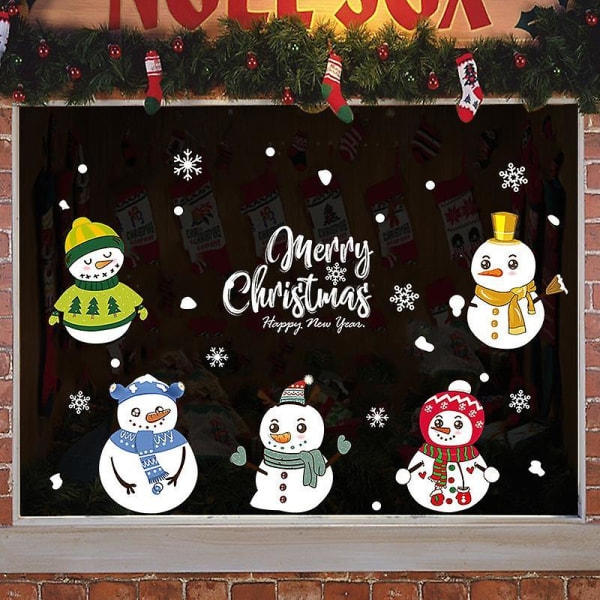 Söt snögubbe god jul väggdekaler glasdörr fönsterdekaler