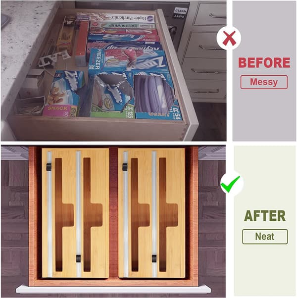 [LCS] Plastfoliedispenser, 100 % bambus aluminiumsfoliedispenser (2 i 1)