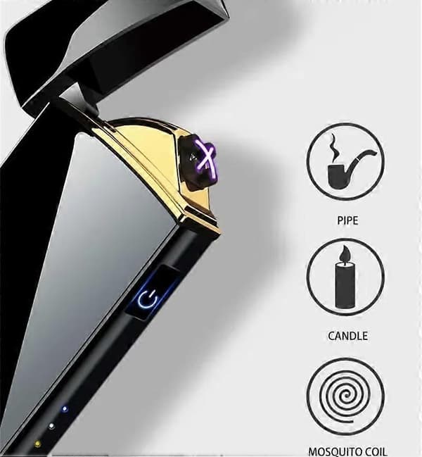 [LCS]Elektrisk Vindtæt Metaltænder Dobbeltbue Plasma Flameless Genopladelig USB Lighter LED Strømdisplay Berøringssensor Lighter No pattern Blue