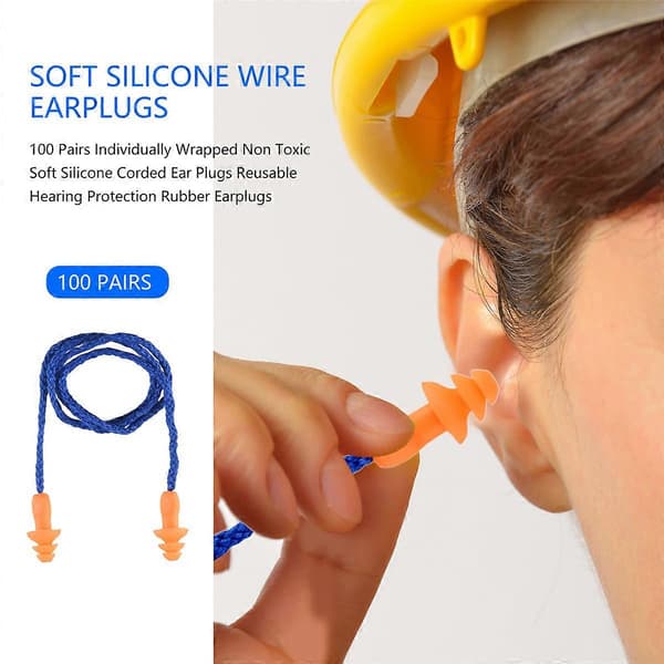 100 par individuelt indpakkede giftfri silikone ørepropper med snor 57 Silicone