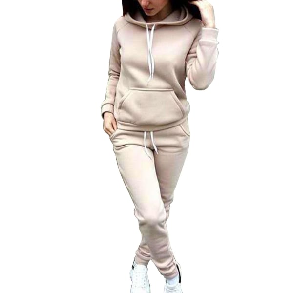 Dam Höst Sportdräkt Med Känguruficka Huvtröjor Och Byxor Set För Träning Khaki 2XL