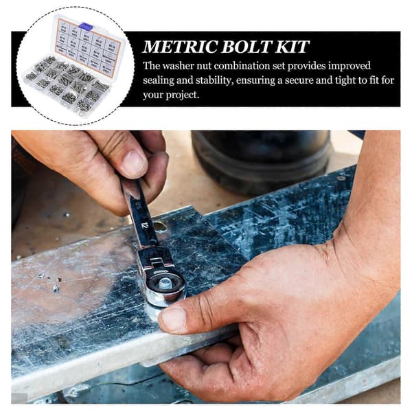 375 stk. Bolte og møtrikker sortimentssæt Rustfrit stål bolte møtrikker skiver sæt til reparation Silver 3.30X0.80X0.80CM
