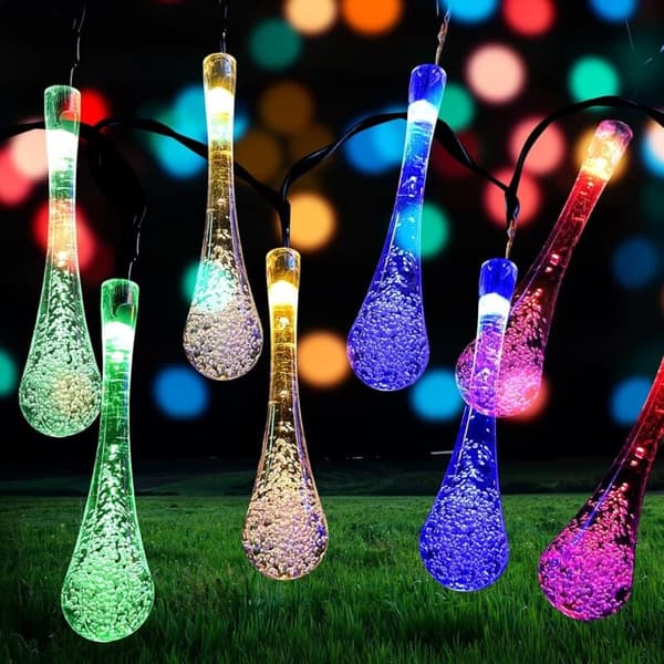[LCS] Solar String Lights Outdoor, 7m 50 LED Teardrop Solar String Lights, 8 Modes Waterproof Outdoor Solar String Lights for Garden Party Christmas