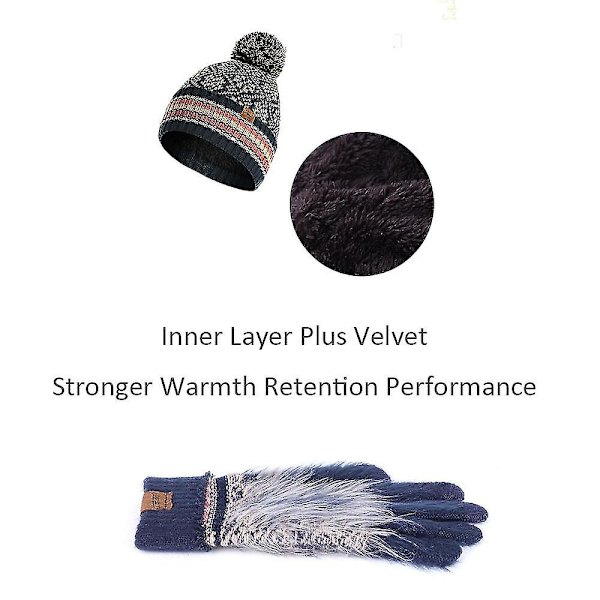 3 kpl Unisex Pompom Pipolaput Huivi Käsineet Setti Jacquard Pehmovuorattu Beige