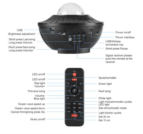 [LCS] Tähtiprojektori, MEROUS, LED, USB, bluetooth-musiikkikuvio valo