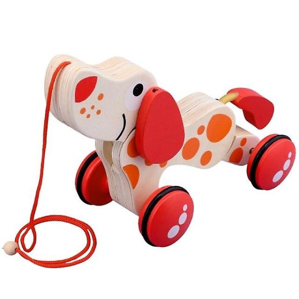 Trädragleksak Träbil Barn Toddler Tecknad Trävalp Leksaksbil Transportbil