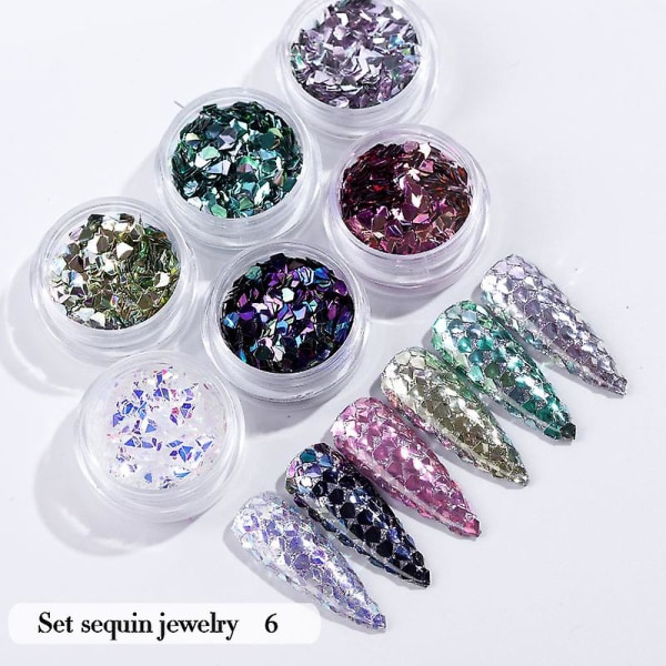 6st rosa söta set holografiska nagelpulverflingor Manikyr Ultratunn nail art paljett 6