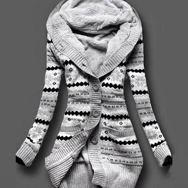 Kvinnor Vinter Tjock Huvtröja Cardigans Tröjor Fleece Varm Solid Lös Stickad Rock Långärmad S