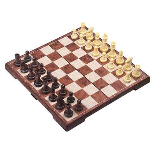 [LCS] 2-i-1 Magnetisk Sammenfoldeligt Skak- og Damspil i Træ
