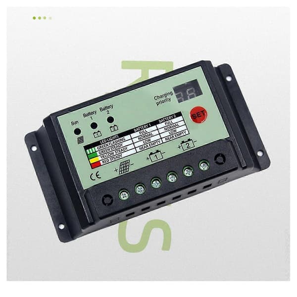 Dubbel batteri solcellsladdningsregulator PWM 12V 24V System Batterier Strömpanel Regulator Laddare (20A As Shown