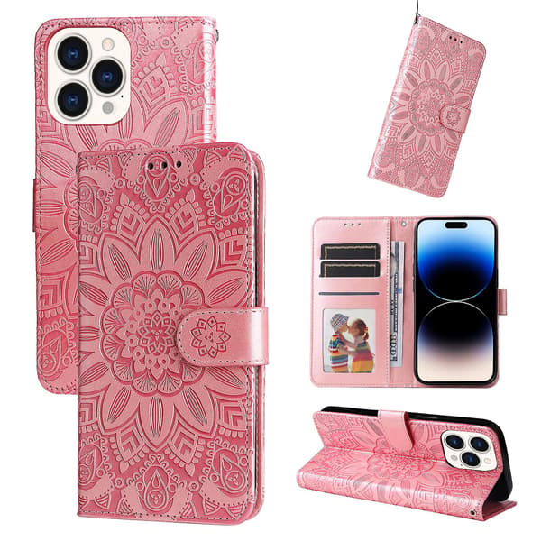 Læder telefoncover til iPhone 14 Pro Max Pink