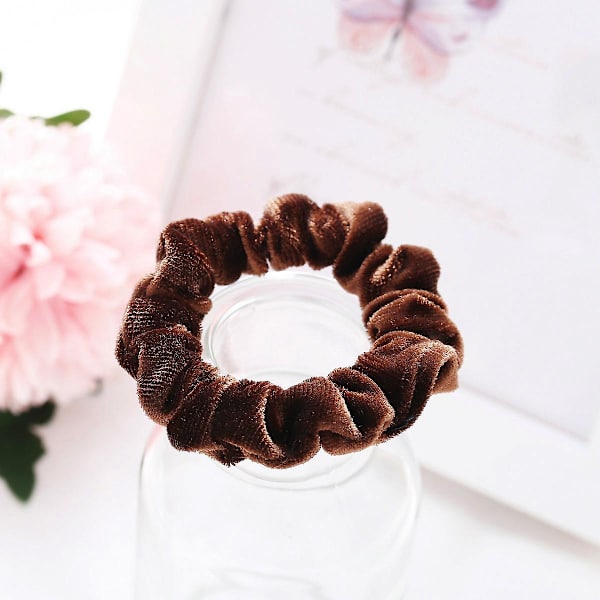 Mjuk Hårring i Ren Färg, Flanell Hårband Elastiska Snoddar Hårrep Coffee