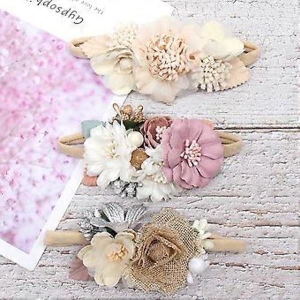 Nylon Hårbøjle Baby Pige Blomster Hårbøjle Blød Sød Pige Hårbøjle Hårtilbehør Fuld Måne Gave til Baby (Sæt 1)
