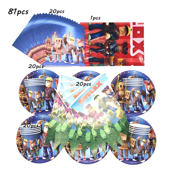 HOT Peli Roblox Syntymäpäiväjuhlat Koristeet Roblox Koristeet Lasten Kertakäyttöastiat Set Baby Shower Juhlat Koristeet BPQZZ-81PCS
