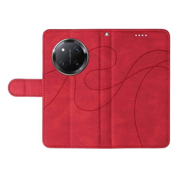 Plånboksfodral i läder med stativ och böjd linjedesign för Honor Magic7 Lite 5G Red