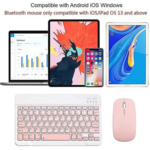 10 tums trådlöst Bluetooth-tangentbord och mus för Ipad Air Pro Pink