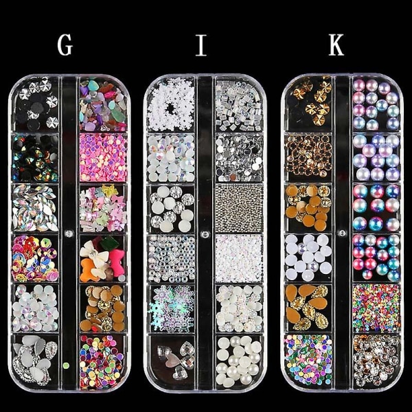 1 Box Nail Art Rhinestone Glitter 3d Nails Tips Smycken Gems Fingernagelnubbar Kristallpärlor Dekor K