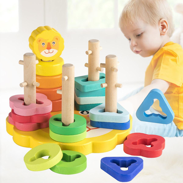 Förskolelärande leksaker Montessori-stam Pedagogisk geometrisk färgform sorterare Stapelleksak för barn