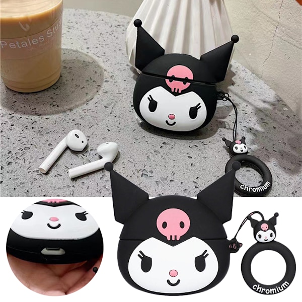 Kuromi Airpods Hörlursfodral Sött Hörlursskal Mjukt Silikonskydd 1/2 generation