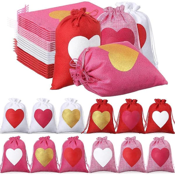 Festgavepose med etiket og reb mini bryllupspose Valentinsdag gavepose