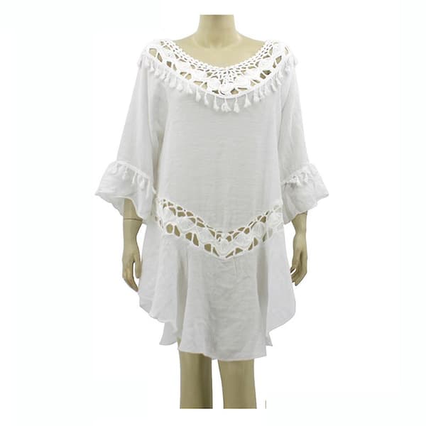 Broderi Dame Kaftan Strandklær Utstanset Solbeskyttelse Bikini Cover-up