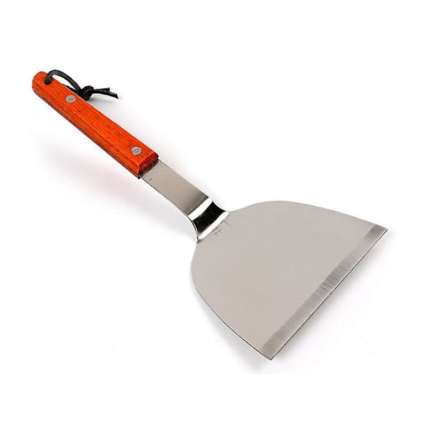 Stor stekspade i rostfritt stål med handtag i massivt trä, stekspade för järnplatta, kock, kycklinghackare, ficktjuvsspade