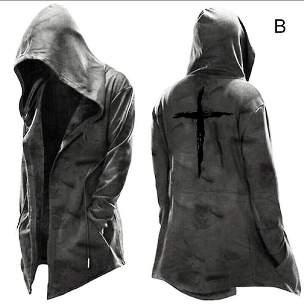 Trendig huva för män trenchcoat Halloween-tema printed för Cospaly Kostymer Festrekvisita Black 3XL