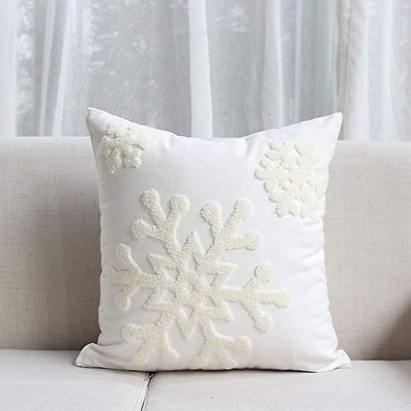 1 st Jul Vinter Snöflinga Stil Bomull Linne Broderi Prydnadskuddar Överdrag white