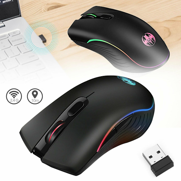 Trådlös USB Optisk Datormus Gamingmus 7-färgs Andnings LED Bakgrundsbelyst Uppladdningsbar
