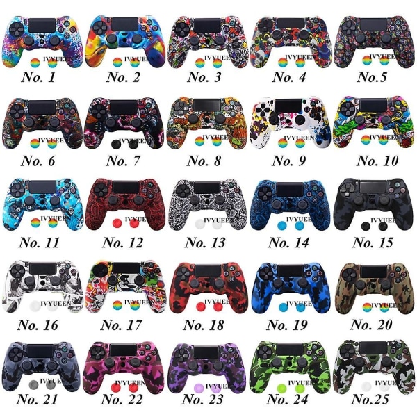 Ivyueen 25 färger silikonskal för Playstation Dualshock 4 PS4 Pro Slim-kontroller skyddande hölje tumspak grepp Graffiti f
