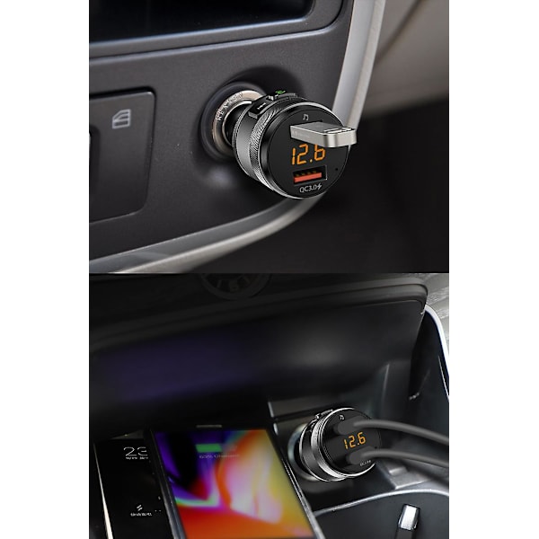 Bluetooth 5.0 FM-lähetin radioadapteri musiikkisoitin handsfree-puhelut USB-portit laturi