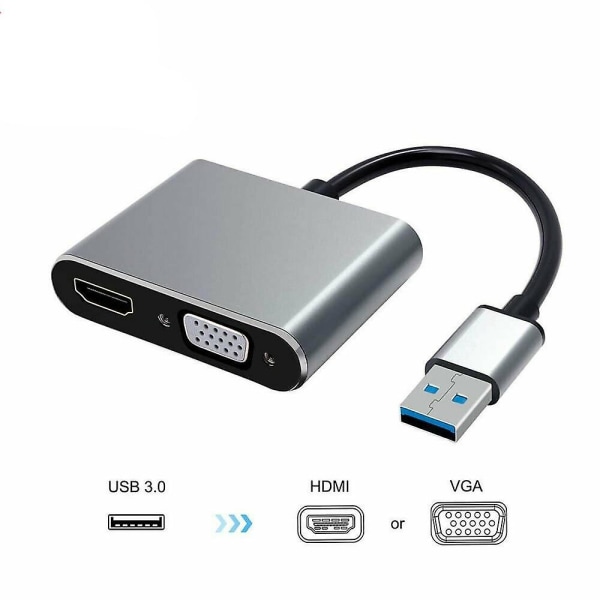 För PC 2 In 1 USB 3.0 till HDMI + Vga Full Hd 1080p Video Adapter Kabelomvandlare
