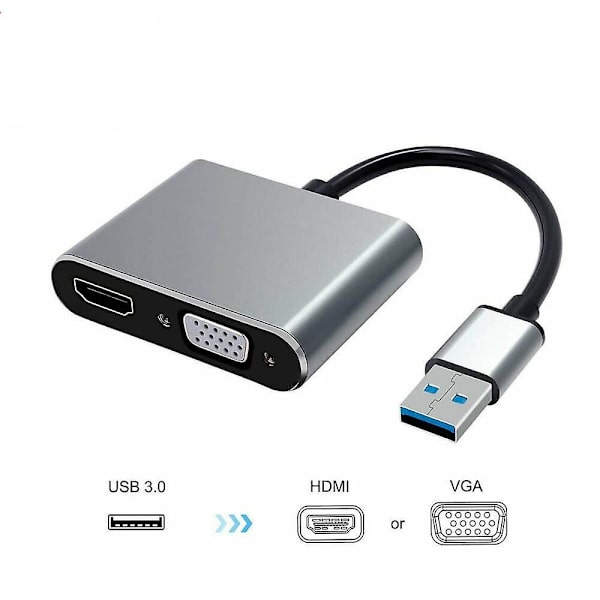 Til PC 2 I 1 USB 3.0 Til HDMI + VGA Fuld HD 1080p Video Adapter Kabel Konverter