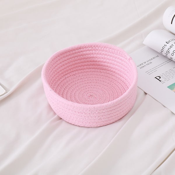 Oppbevaringskurv i vevd stil Elliptisk bomullsrepskurv Organizer for hjemmekontor Små gjenstander 3 størrelser Maskinvaskbar Rosa Medium Pink