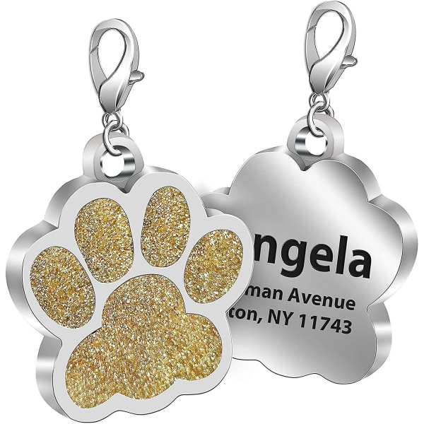Anpassad husdjurs-ID-tagg glitter tass personlig lasergravering namn på rostfritt stål Gold