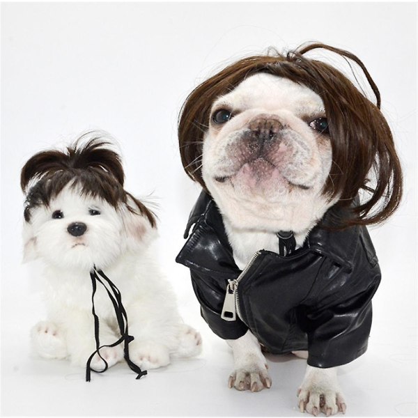 Pet Dog Peruker Rolig rekvisita hår Set Halloween Cosplay Juldekoration Klä upp peruker Straight