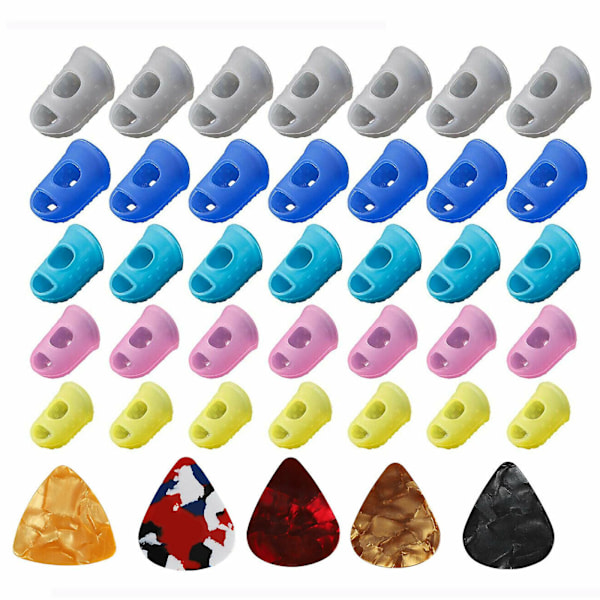 35 st Silikon Gitarr Fingerskydd Fingertoppsskydd + 5 Gitarrplektrum