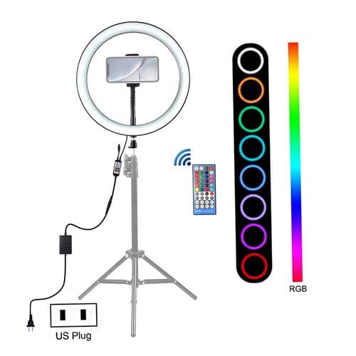 [LCS] 9 tommer ringlys med telefonhovedholder, 8 lystilstande RGB