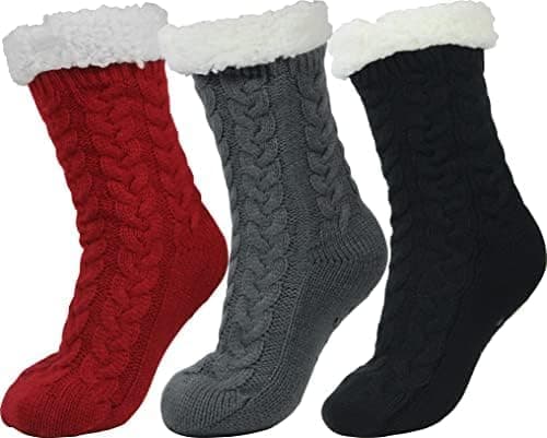 3 par Dam Vinter Tjocka Tofflor med Grepp Halkfria Varma Luddiga Strumpor Julklapp