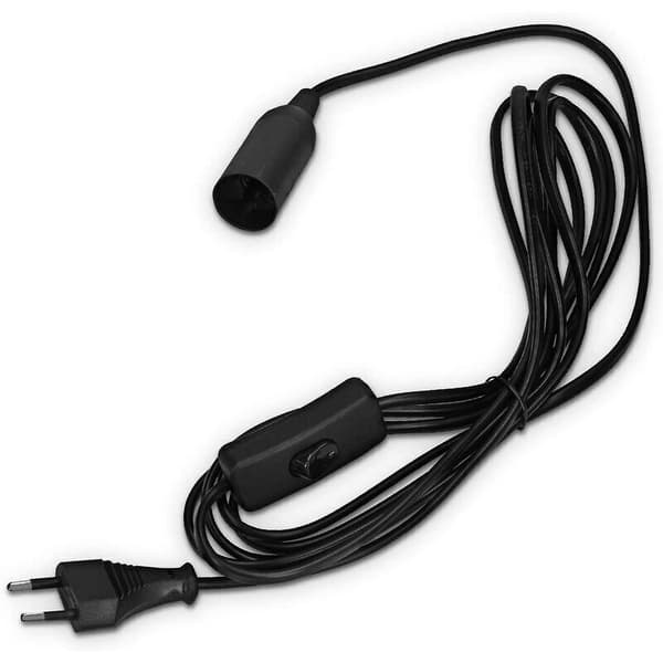 [LCS] E27-fatning med ledning - Lampeholder til pære med strømkabel, stik og afbryder - 1,8m kabel