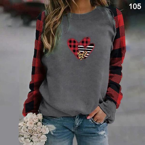 Plus Size Dame Pullover Langærmet T-shirt Mode Kvinde Kærlighedsbrev Trykt Rund Hals Casual 105 S