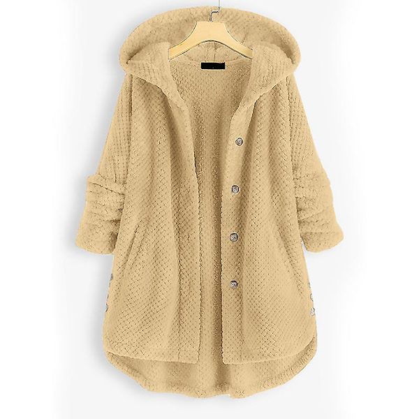 Dame Åben Front Hættetrøjer Langærmet Fleece Cardigans Moderigtigt Løst Varmt Overtøj Til Vinter Ny Apricot M