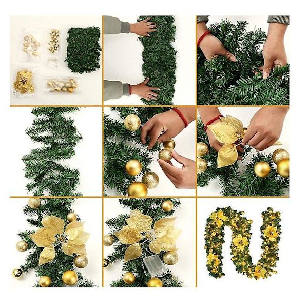 LED 2,7 m Jule Cane Garland Hage Hjem Juledekorasjoner gold