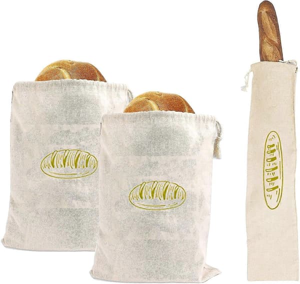 [LCS] Bread Set with 3 Reusable Linen Bread Storage Bags with Drawstring for All Types of Bread