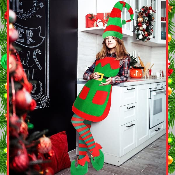 Julemandstøjsæt til kvinder og mænd forklæde hat øresæt C