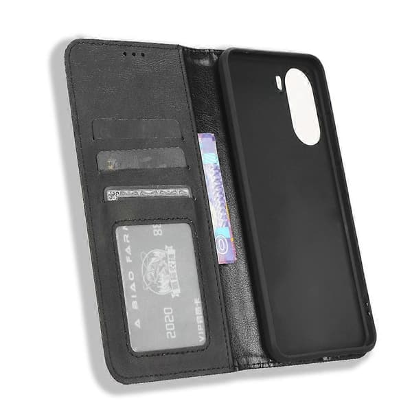 Kompatibelt med ZTE Blade V40 Design magnetiskt spänne retro textur läderfodral Black