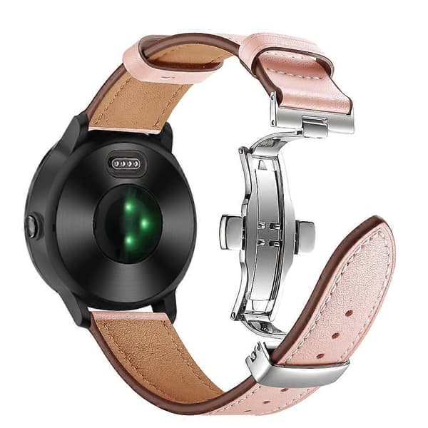 20 mm Top-lagdelt okselæder ægte læder urrem erstatning til Garmin Vivoactive 3 Vivom Multicolor Silver+Pink